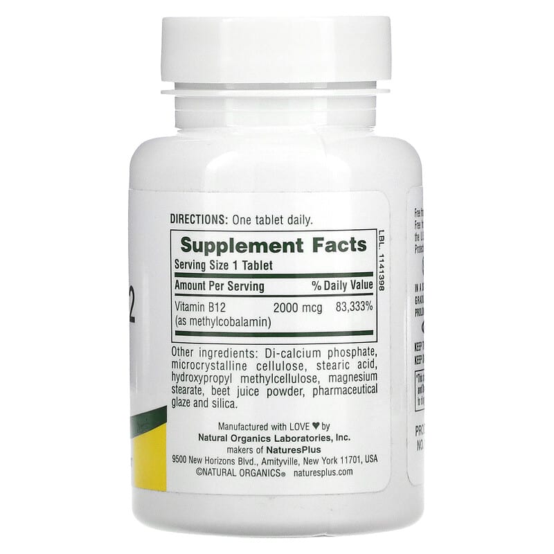 NaturesPlus, Vitamin B12, 2,000 mcg, 60 Tablets 97467017306