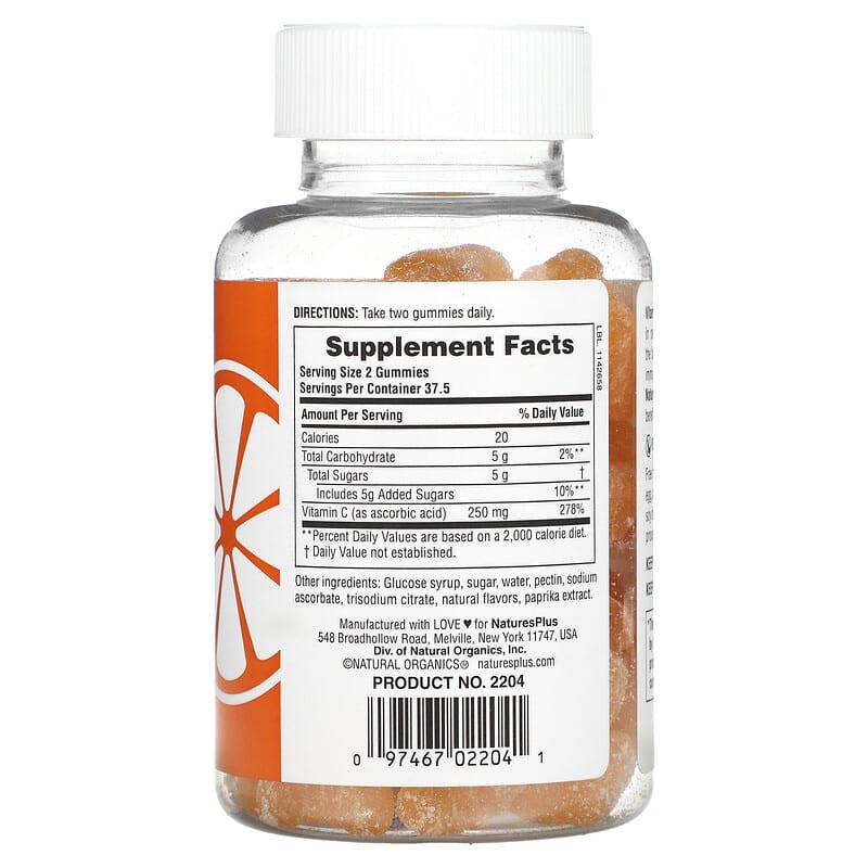 NaturesPlus, Vitamin C Gummies, Orange, 125 mg, 75 Gummies 97467022041
