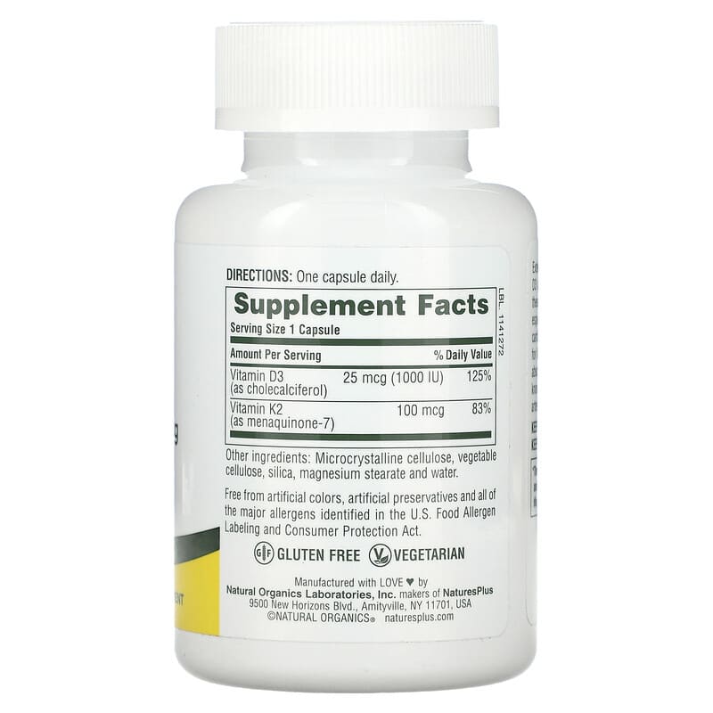 NaturesPlus, Vitamin D3 & K2, 90 Capsules 97467010437