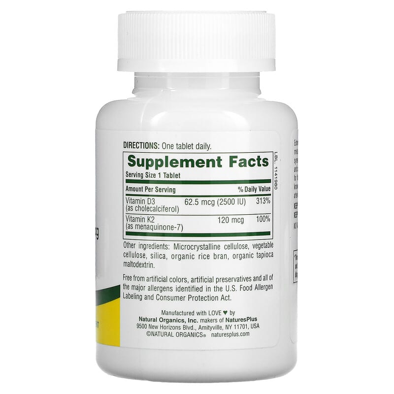 NaturesPlus, Vitamins D3 & K2, 90 Tablets 97467104365
