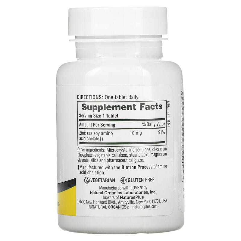 NaturesPlus, Zinc, 10 mg, 90 Tablets 97467036307