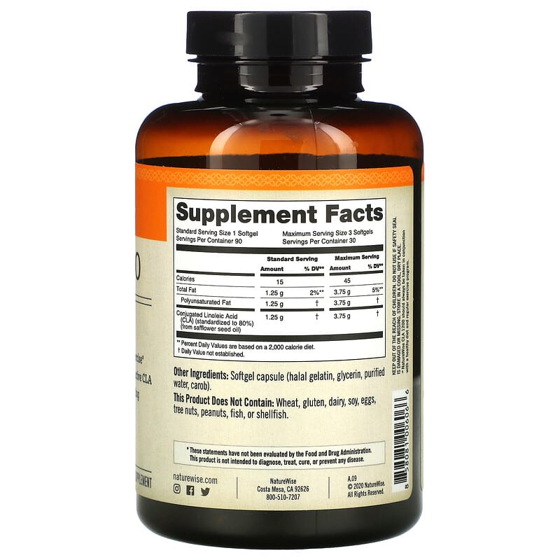NatureWise, CLA 1250, 1,000 mg, 90 Softgels 858081006066