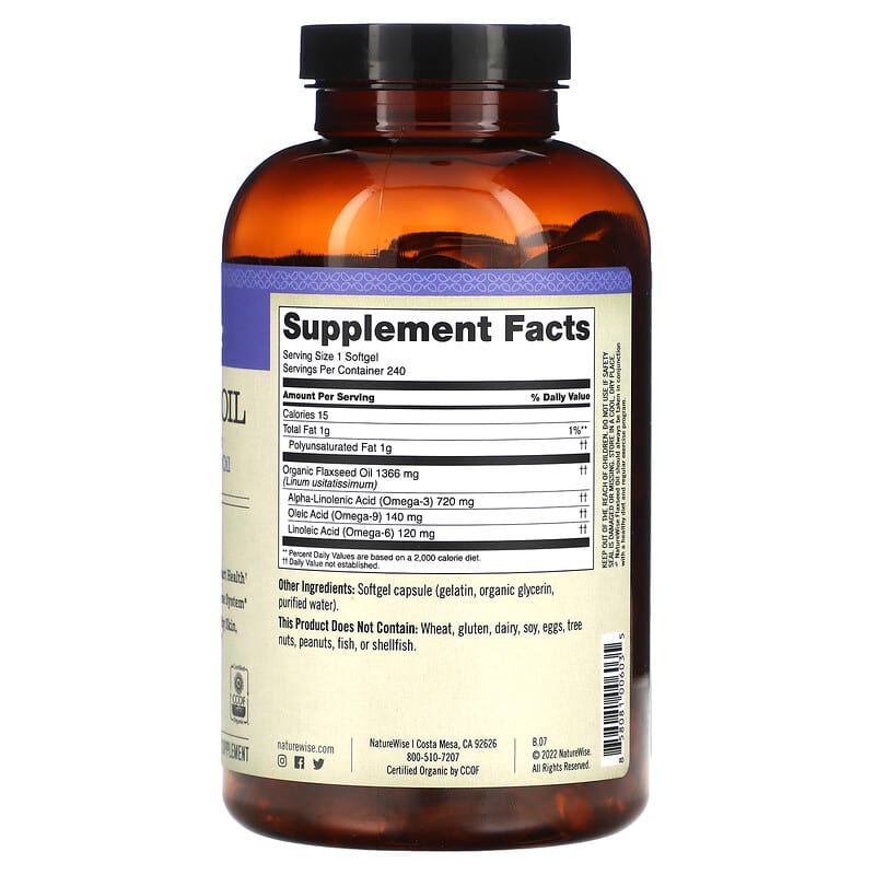 NatureWise, Flaxseed Oil, 240 Softgels 858081006035