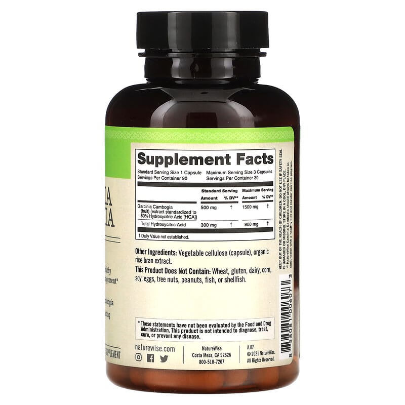 NatureWise, Garcinia Cambogia, 90 Vegetarian Capsules 858081006073