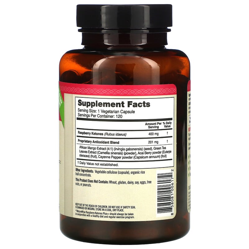 NatureWise, Raspberry Ketones Plus+, 120 Vegetarian Capsules 858081006172