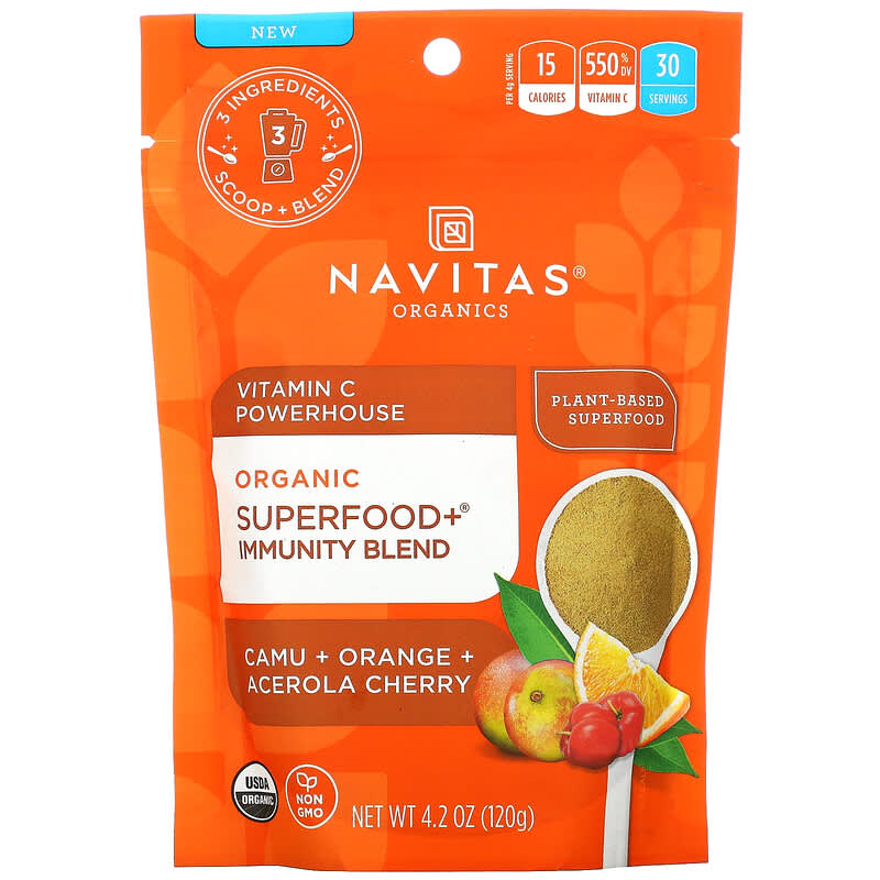 Navitas Organics Organic Superfood+ Immunity Blend Vitamin C Powerhouse Camu + Orange + Acerola Cherry 4.2 oz (120 g) 811961022648