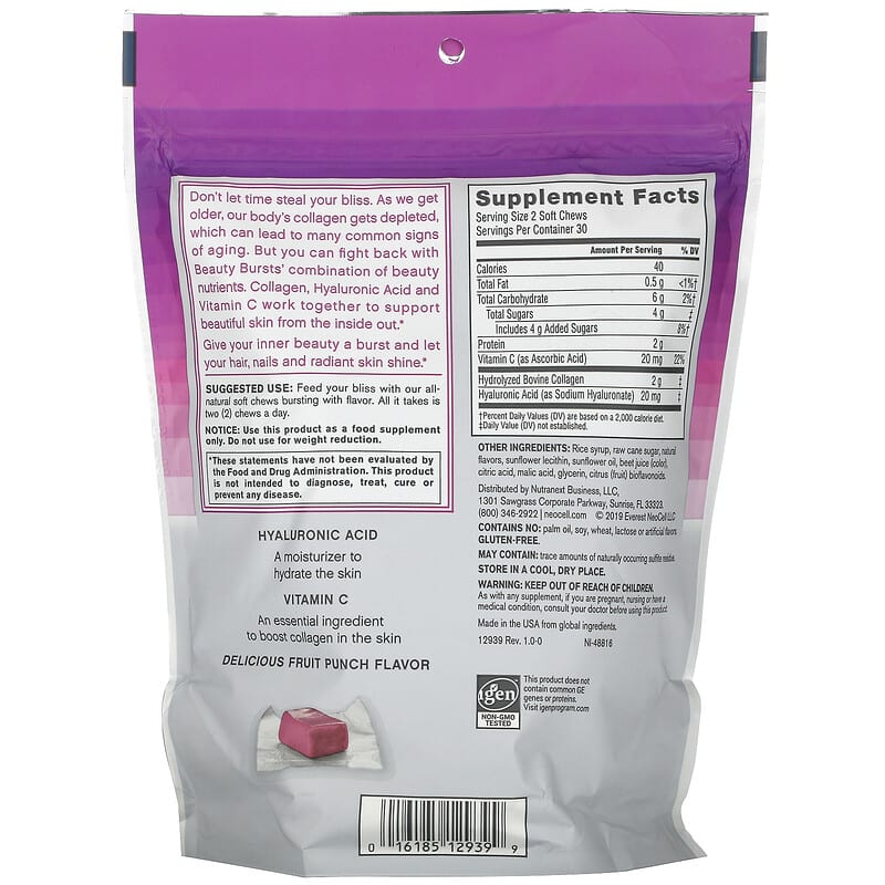 NeoCell, Beauty Bursts, Fruit Punch Flavor, 1 g , 60 Soft Chews 16185129399
