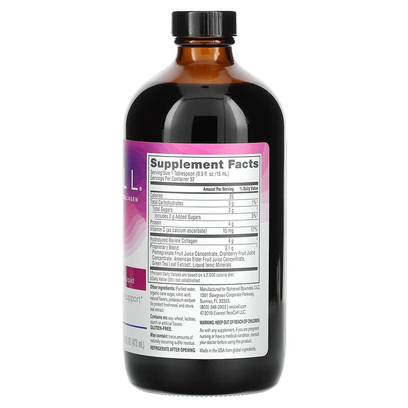 NeoCell, Collagen + C Pomegranate Liquid, 4 g, 16 fl oz (473 ml) 16185128996