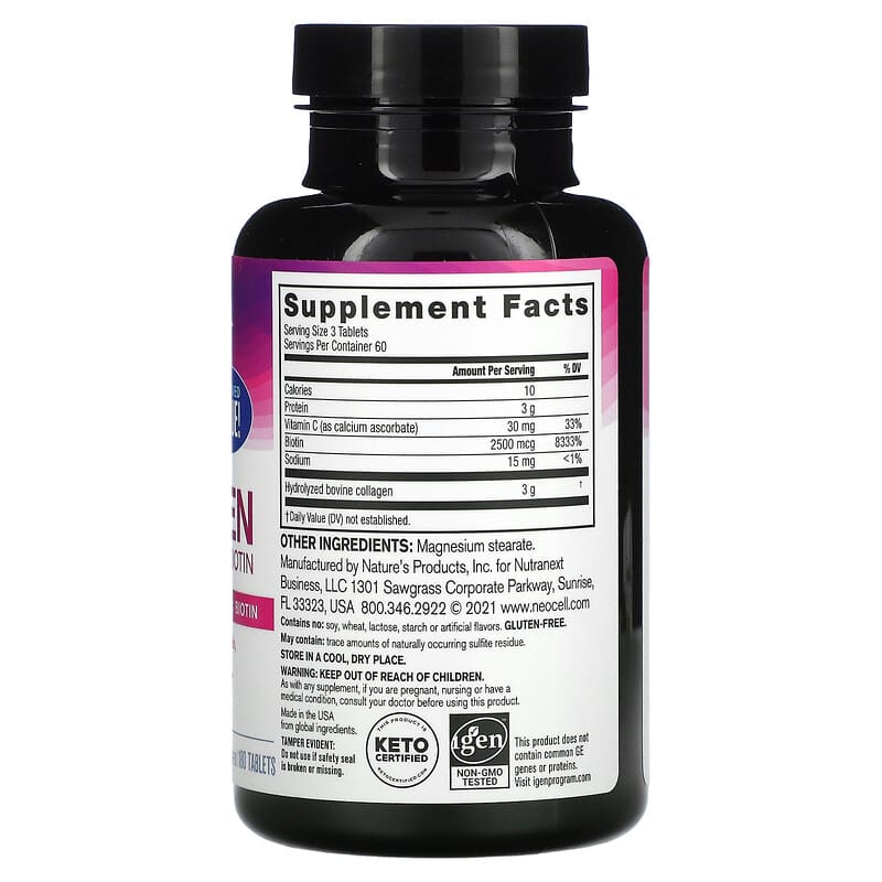 NeoCell, Super Collagen, + Vitamin C & Biotin,  180 Tablets 16185132603