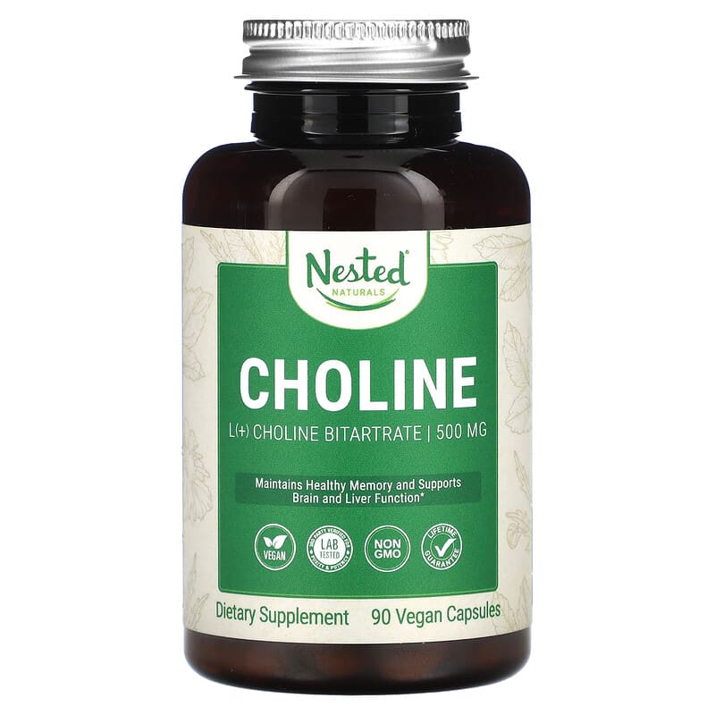 Nested Naturals Choline (L (+) Choline Bitartrate) 250 mg 90 Vegan Capsules 852446007125