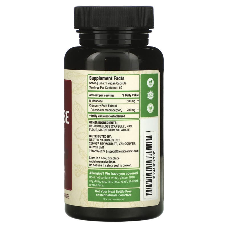 Nested Naturals, D-Mannose Plus Cranberry, 60 Vegan Capsules 852446007033