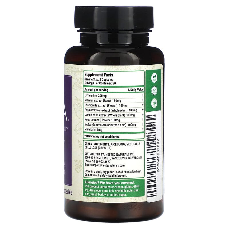 Nested Naturals, Luna, Gentle Sleep Supplement with Melatonin, 60 Vegan Capsules 852446007002