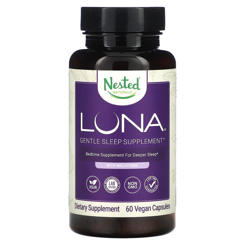 Nested Naturals Luna Gentle Sleep Supplement with Melatonin 60 Vegan Capsules 852446007002