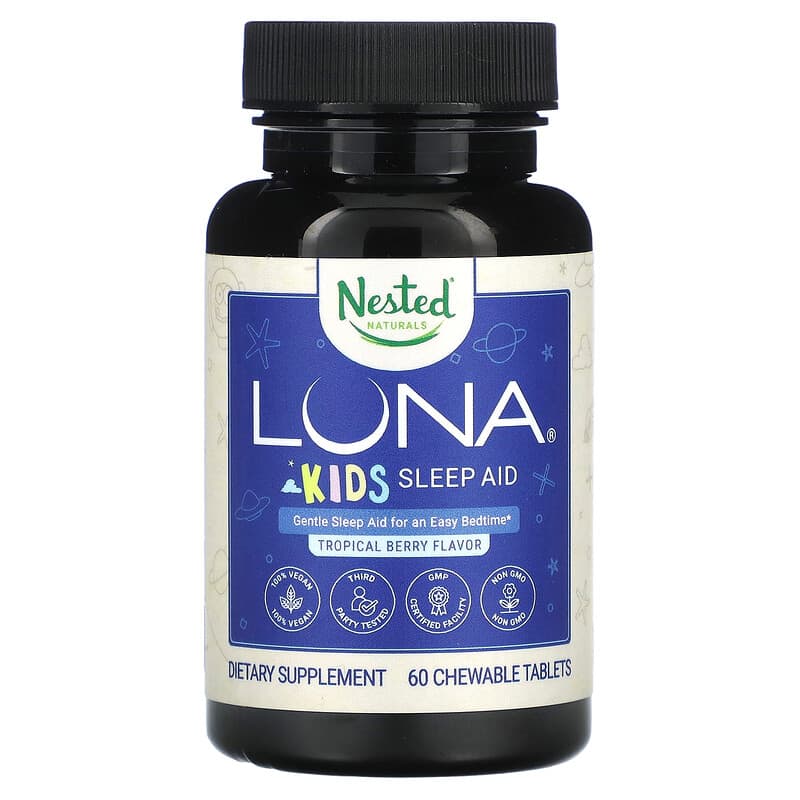 Nested Naturals Luna Kids Sleep Aid Tropical Berry 60 Chewable Tablets 852446007118
