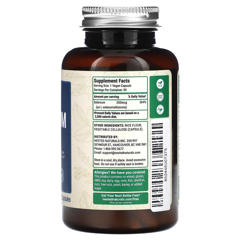 Nested Naturals, Selenium, 200 mcg, 90 Vegan Capsules 852446007378
