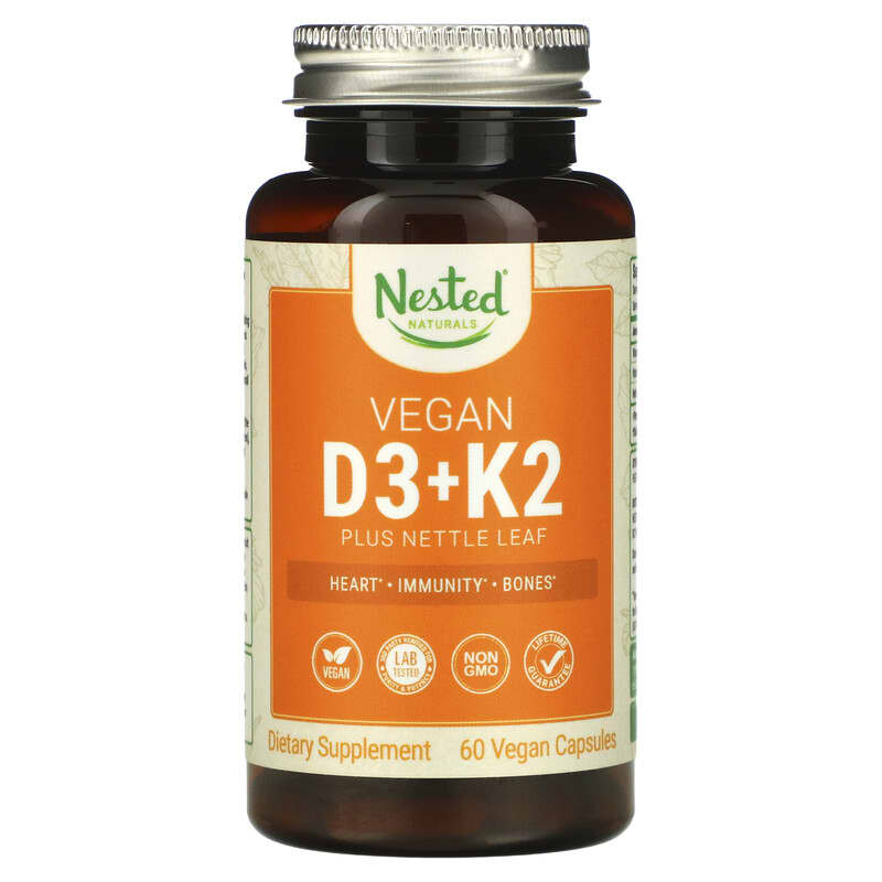 Nested Naturals Vegan D3 + K2 plus Nettle Leaf 60 Vegan Capsules 852446007477