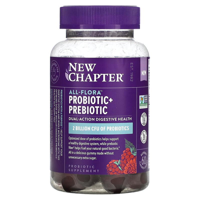 New Chapter All-Flora Probiotic + Prebiotic Raspberry 1 Billion CFU 60 Gummies 727783903792