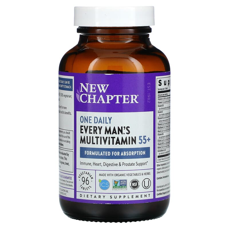 New Chapter, Every Man's One Daily 55+ Multivitamin, 96 Vegetarian Tablets 727783901484