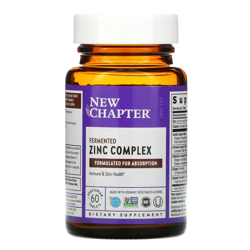 New Chapter, Fermented Zinc Complex, 60 Vegetarian Tablets 727783006455