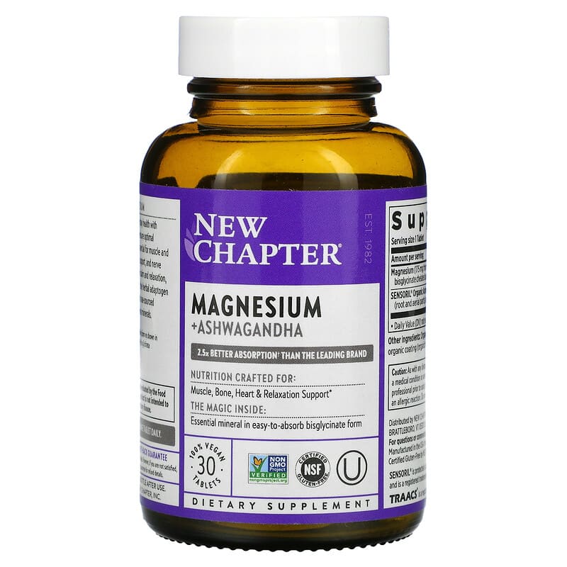 New Chapter Magnesium + Ashwagandha 30 Vegan Tablets 727783902405