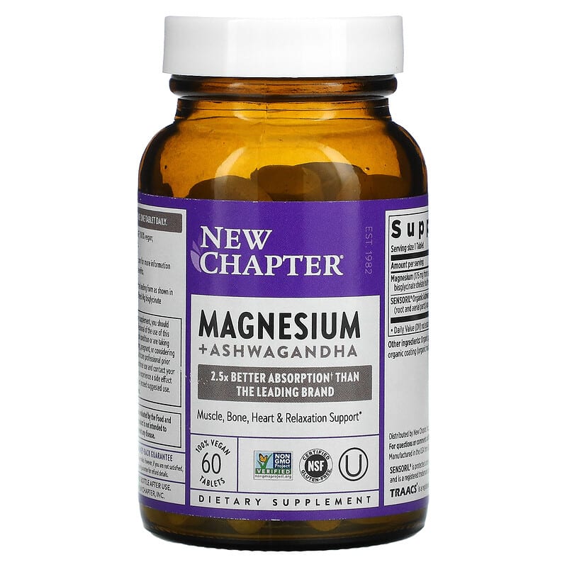 New Chapter, Magnesium + Ashwagandha, 60 Vegan Tablets 727783902436
