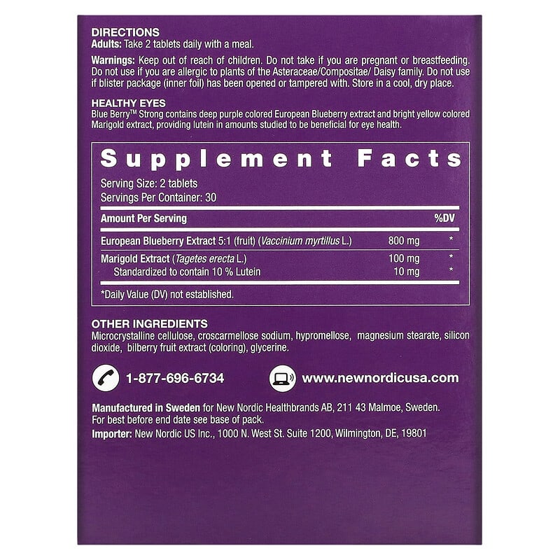 New Nordic US Inc, Blue Berry Strong, 60 Tablets 741805717402