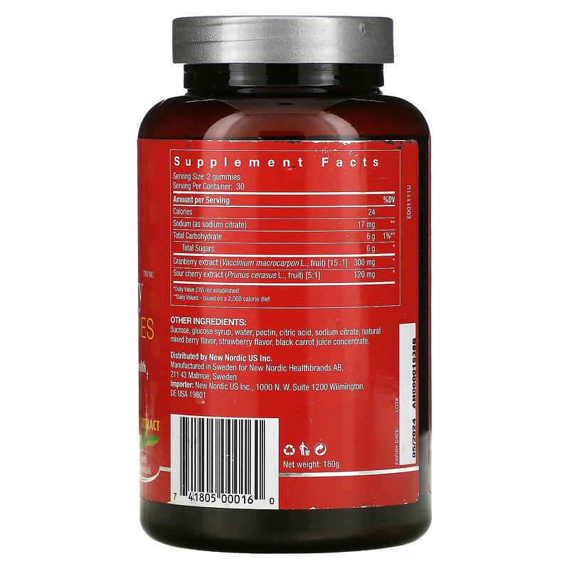 New Nordic US Inc, Cran Berry Vegan Gummies, Mixed Berry, 60 Gummies 741805000160