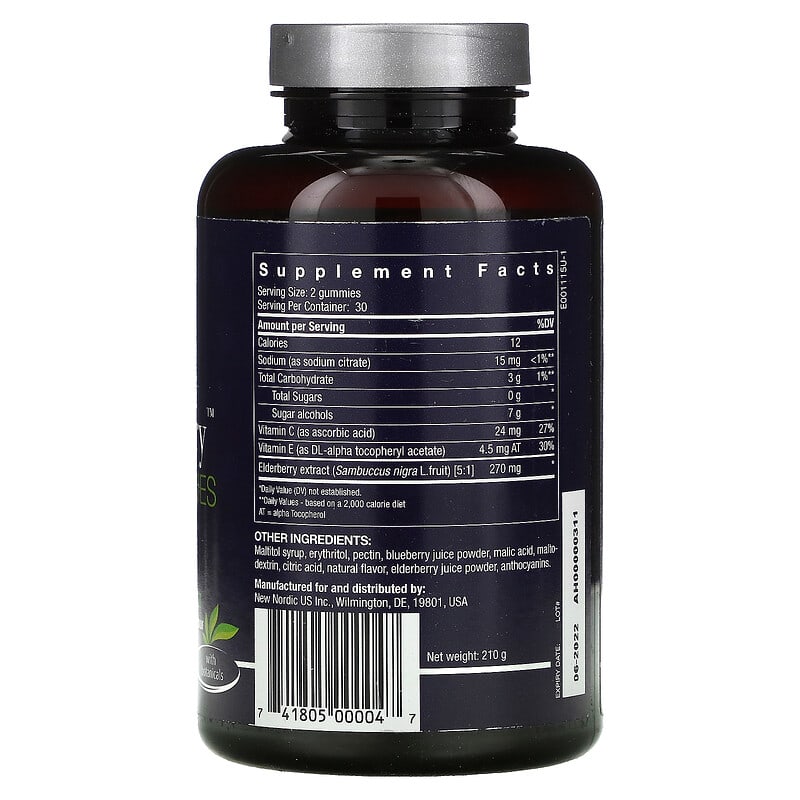 New Nordic US Inc, Elderberry Vegan Gummies with Elderberry Extract, 60 Gummies 741805000047