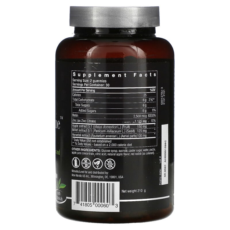 New Nordic US Inc, Hair Volume Gummies with Apple, Herbs & Biotin, 60 Gummies 741805000603