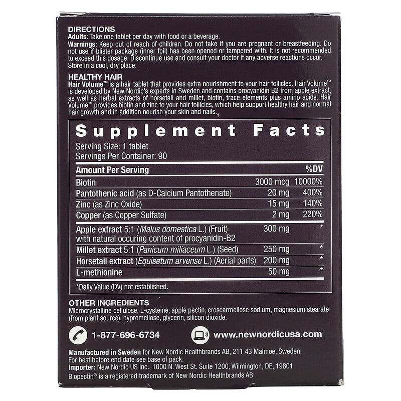 New Nordic US Inc, Hair Volume with Botanicals, 90 Tablets 741805747218