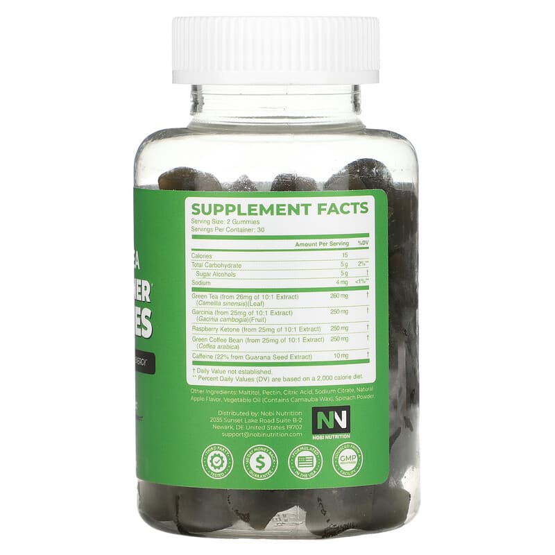 Nobi Nutrition, Green Tea Fat Burner Gummies, 60 Pectin-Based Gummies 850018274364