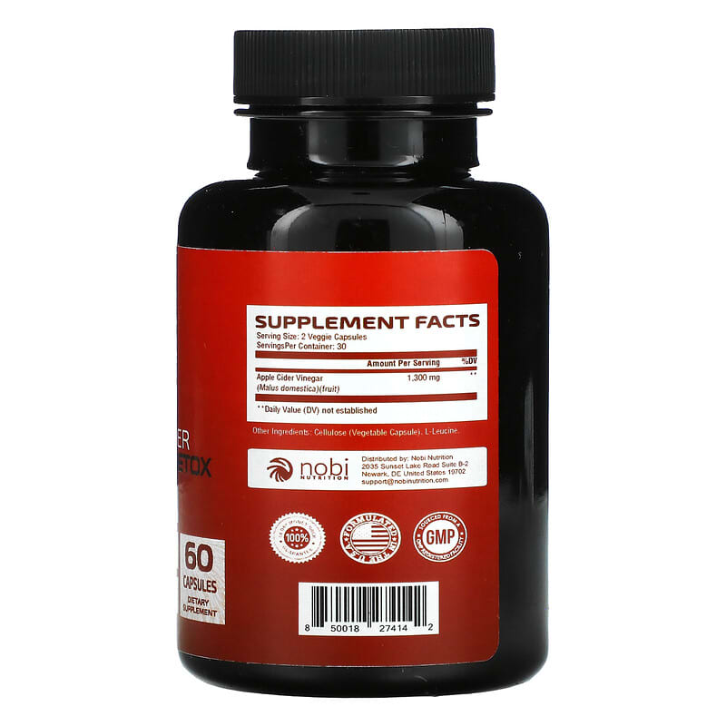 Nobi Nutrition, Premium Apple Cider Vinegar Detox, 60 Capsules 850018274142