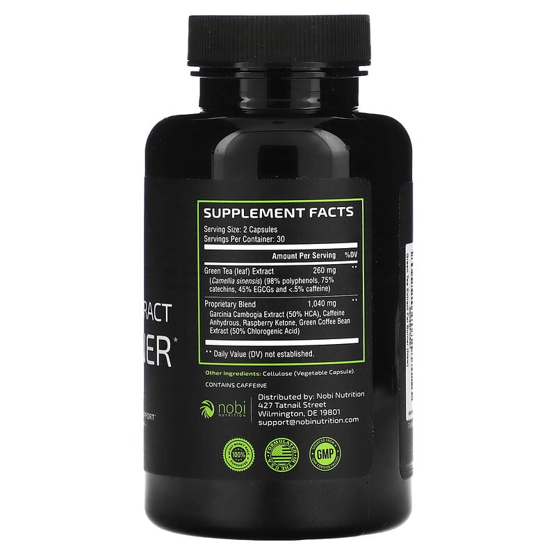 Nobi Nutrition, Premium Green Tea Extract Fat Burner with EGCG, 60 Capsules 850018274029