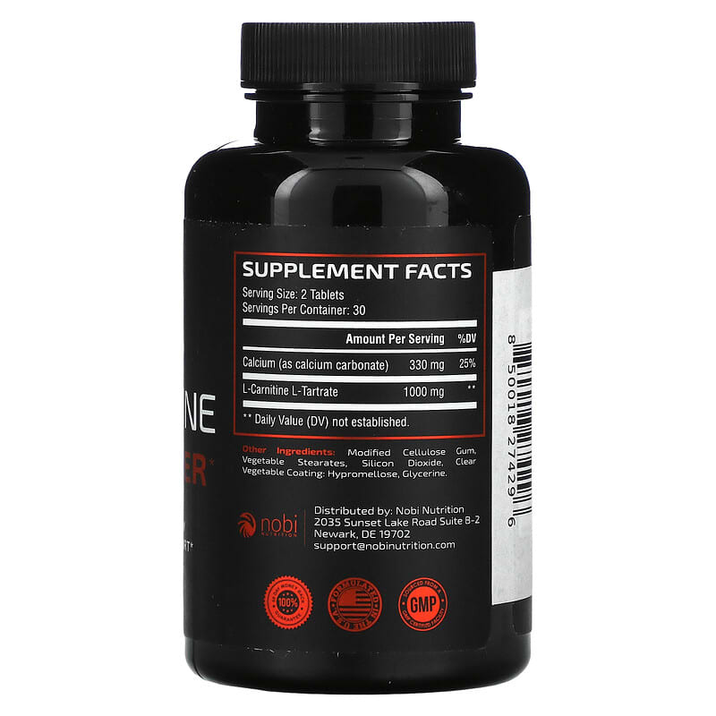 Nobi Nutrition, Premium L-Carnitine Fat Burner, 60 Tablets 850018274296