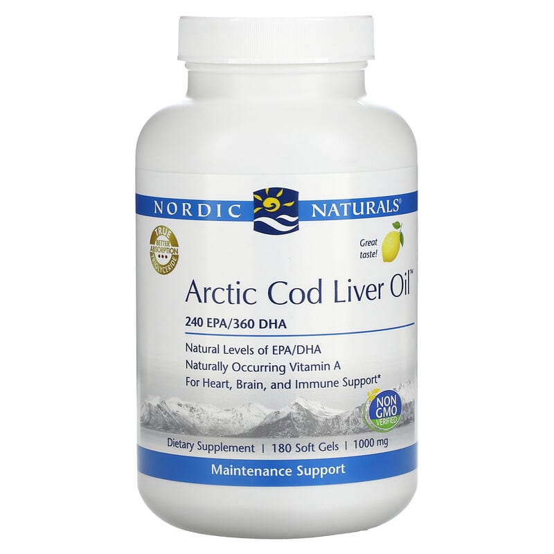 Nordic Naturals Arctic Cod Liver Oil Lemon 1,000 mg 180 Softgels 768990578847