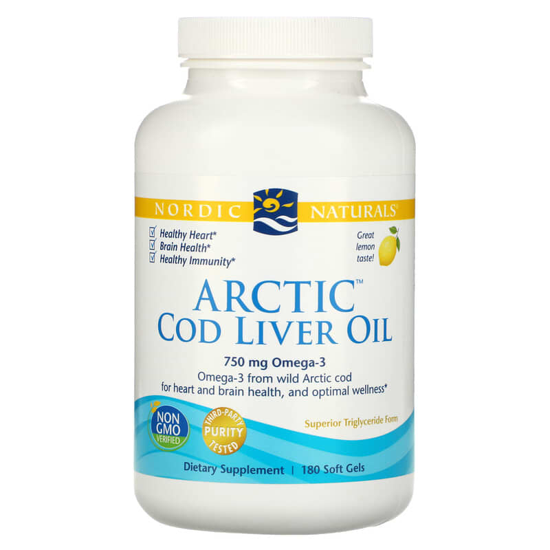 Nordic Naturals Arctic Cod Liver Oil Lemon 250 mg 180 Soft Gels 768990578854