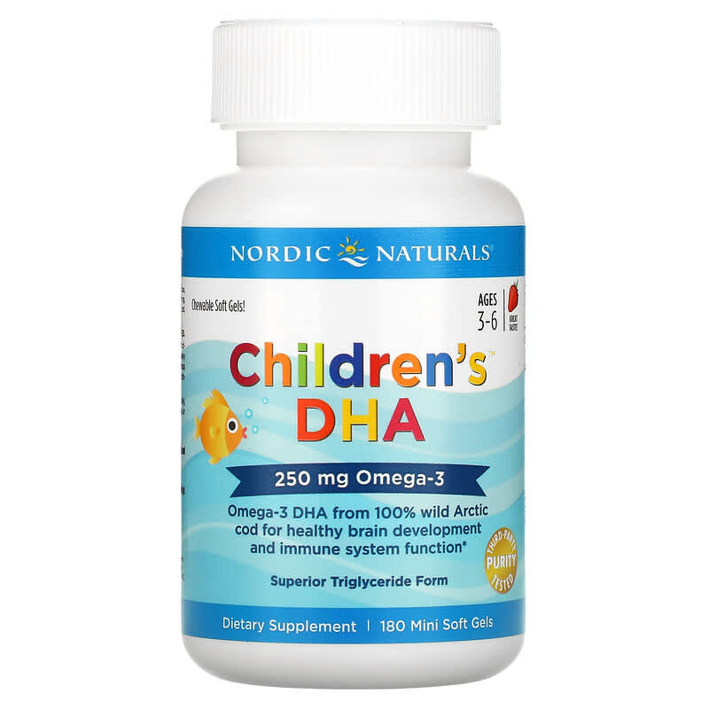 Nordic Naturals, Children's DHA, Ages 3-6, Strawberry, 180 Mini Soft Gels 768990017209