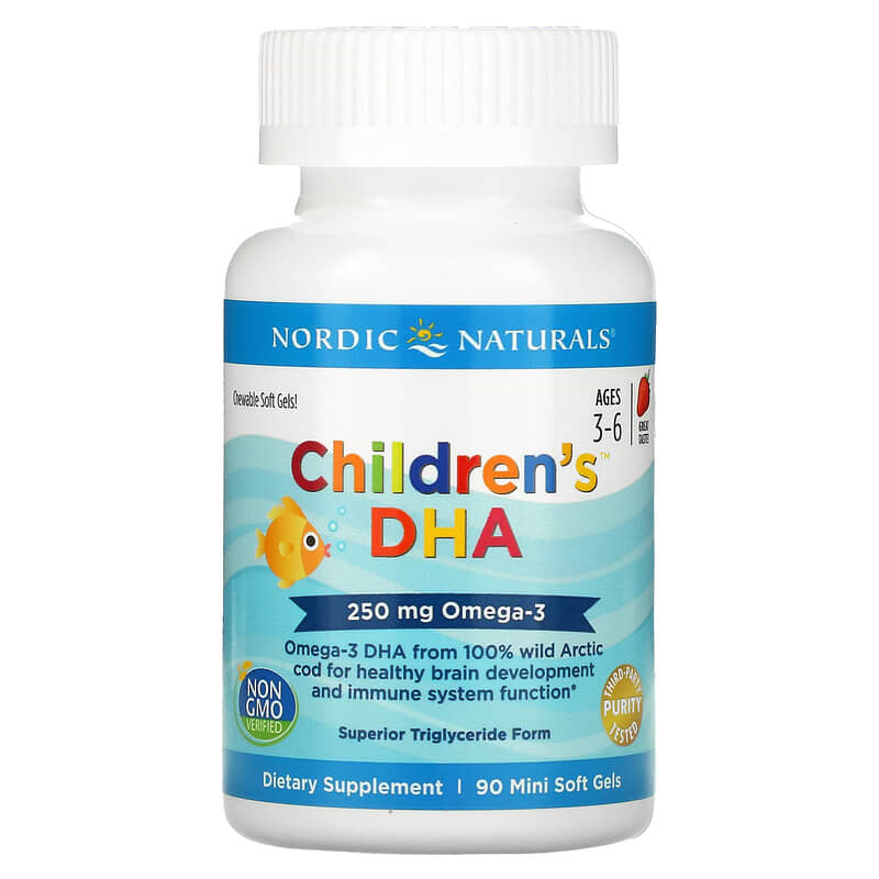Nordic Naturals, Children's DHA, Ages 3-6, Strawberry, 90 Mini Soft Gels 768990017100
