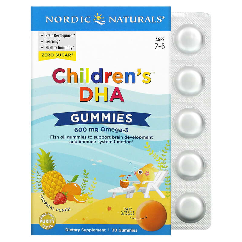 Nordic Naturals Children's DHA Gummies Ages 2-6 Tropical Punch 600 mg 30 Gummies 768990017094