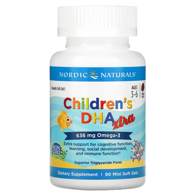 Nordic Naturals, Children's DHA Xtra, Ages 3-6, Berry, 636 mg, 90 Mini Soft Gels 768990027215