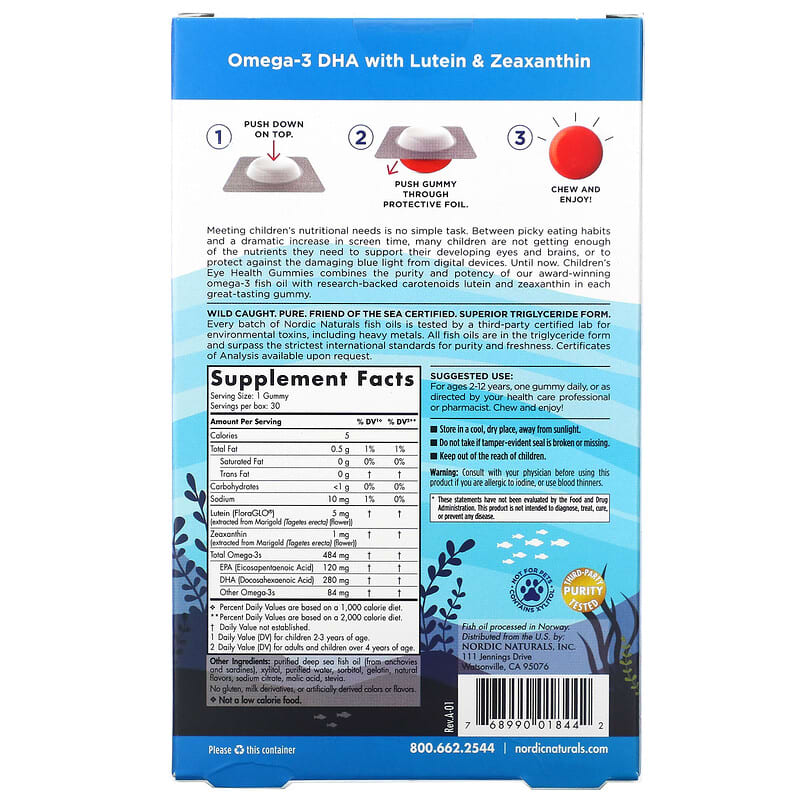 Nordic Naturals, Children's Eye Health Gummies, Ages 2-12, Strawberry Lemonade, 30 Gummies 768990018442