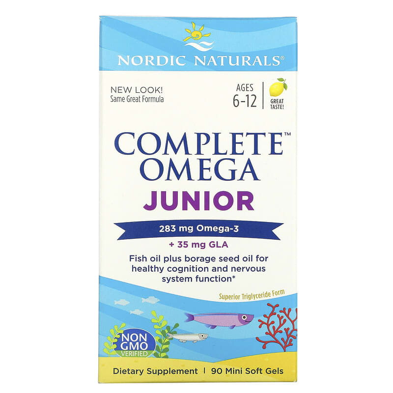 Nordic Naturals Complete Omega Junior Ages 6-12 Lemon 283 mg 90 Mini Soft Gels 768990017759