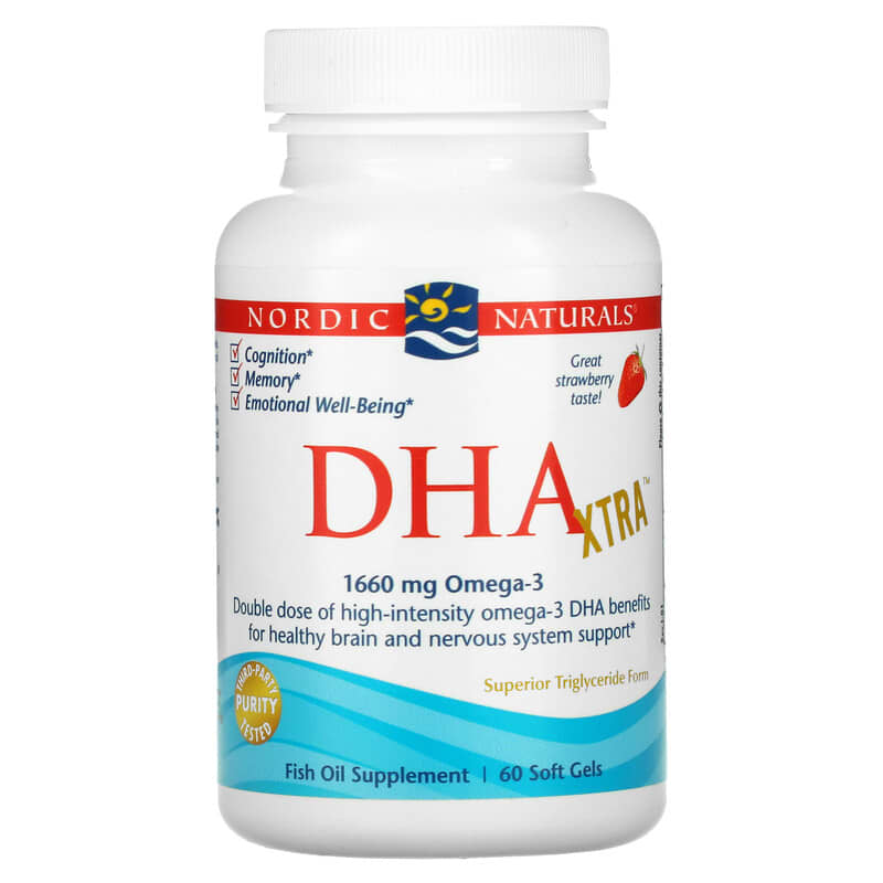 Nordic Naturals DHA Xtra Strawberry 830 mg 60 Soft Gels 768990017452