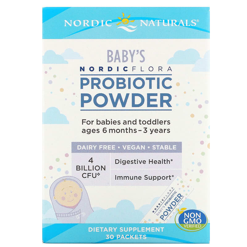 Nordic Naturals Nordic Flora Baby's Probiotic Powder Ages 6 Months - 3 Years 4 Billion CFU 30 Packets 768990016752