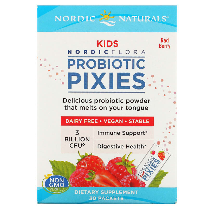 Nordic Naturals Nordic Flora Kids Probiotic Pixies Rad Berry 3 Billion CFU 30 Packets 768990016783