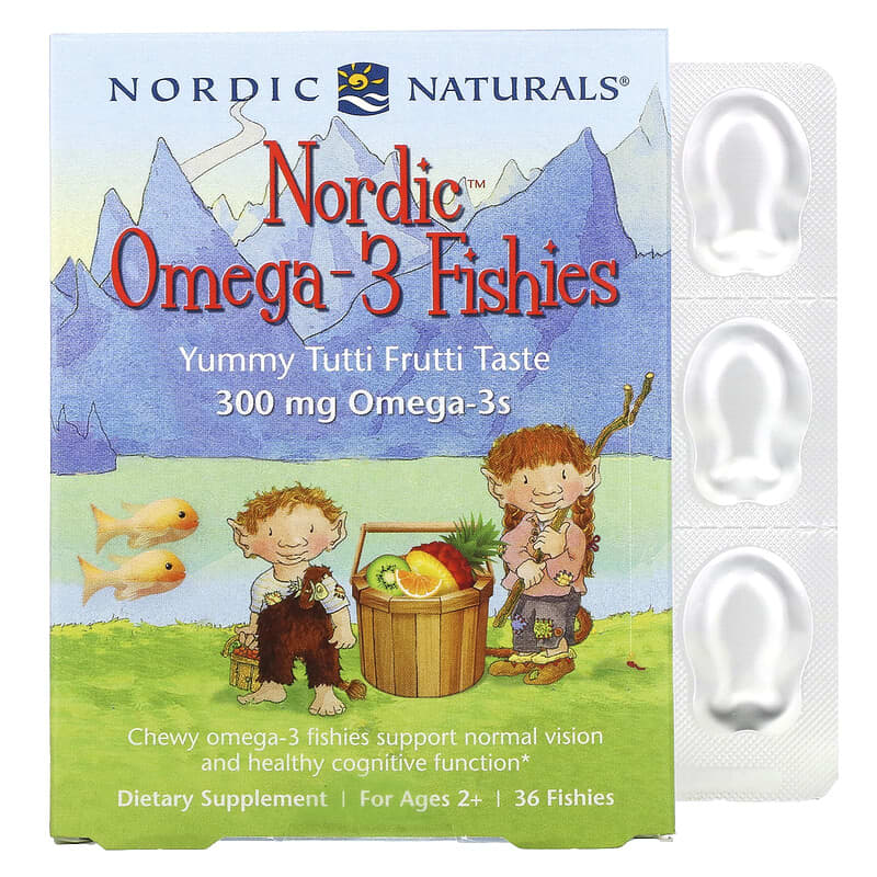Nordic Naturals Nordic Omega-3 Fishies For Ages 2+ Yummy Tutti Frutti Taste 300 mg 36 Fishies 768990311307