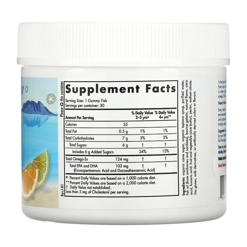 Nordic Naturals, Nordic Omega-3 Gummy Fish, Tangerine Treats, 124 mg, 30 Gummy Fish 768990301407