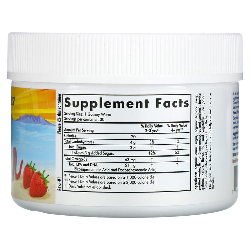 Nordic Naturals, Nordic Omega-3 Gummy Worms, Strawberry, 63 mg, 30 Gummy Worms 768990301506