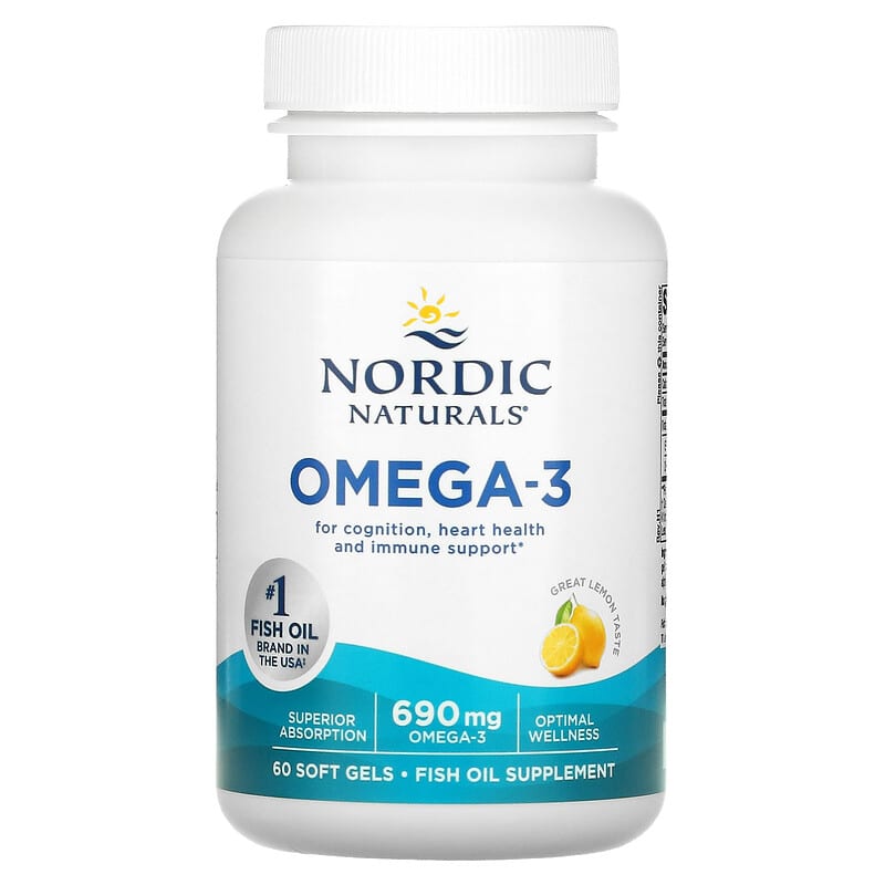 Nordic Naturals, Omega-3, Lemon, 345 mg, 60 Soft Gels 768990017605