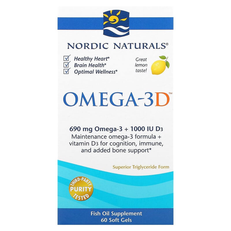 Nordic Naturals Omega-3D Lemon 60 Soft Gels 768990017612